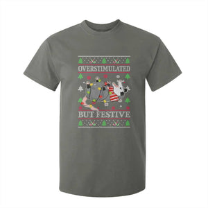 Possum Christmas T Shirt For Kid Overstimulated But Festive Ugly Christmas TS10 Military Green Print Your Wear