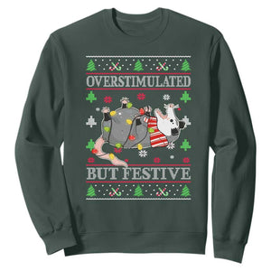 Possum Christmas Sweatshirt Overstimulated But Festive Ugly Christmas TS10 Dark Forest Green Print Your Wear