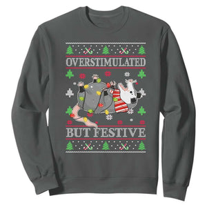 Possum Christmas Sweatshirt Overstimulated But Festive Ugly Christmas TS10 Dark Heather Print Your Wear