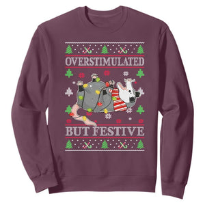 Possum Christmas Sweatshirt Overstimulated But Festive Ugly Christmas TS10 Maroon Print Your Wear