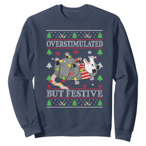 Possum Christmas Sweatshirt Overstimulated But Festive Ugly Christmas TS10 Navy Print Your Wear