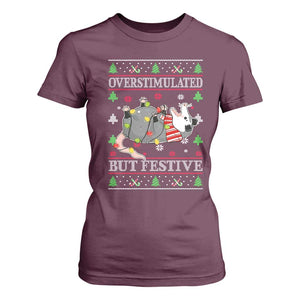 Possum Christmas T Shirt For Women Overstimulated But Festive Ugly Christmas TS10 Maroon Print Your Wear