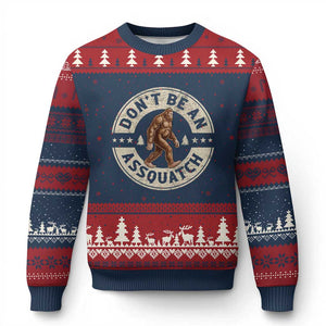 Funny Bigfoot Ugly Christmas Sweater Don't Be An Assquatch Retro Outdoor TS10 Navy Red Print Your Wear