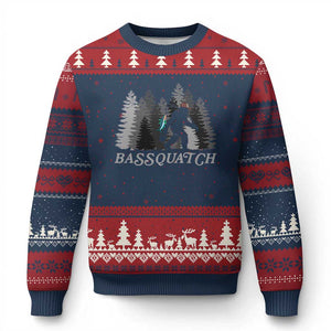 Funny Bigfoot Fishing Ugly Christmas Sweater Bassquatch Sasquatch In The Forest Yeti TS10 Navy Red Print Your Wear