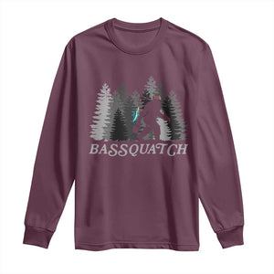 Funny Bigfoot Fishing Long Sleeve Shirt Bassquatch Sasquatch In The Forest Yeti TS10 Maroon Print Your Wear