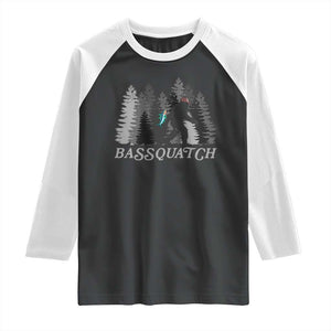 Funny Bigfoot Fishing Raglan Shirt Bassquatch Sasquatch In The Forest Yeti TS10 Black White Print Your Wear
