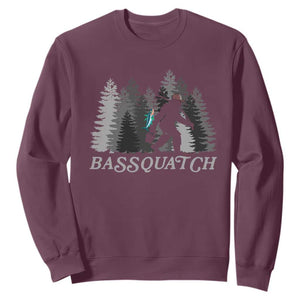 Funny Bigfoot Fishing Sweatshirt Bassquatch Sasquatch In The Forest Yeti TS10 Maroon Print Your Wear