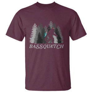 Funny Bigfoot Fishing T Shirt Bassquatch Sasquatch In The Forest Yeti TS10 Maroon Print Your Wear