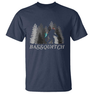 Funny Bigfoot Fishing T Shirt Bassquatch Sasquatch In The Forest Yeti TS10 Navy Print Your Wear