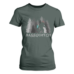 Funny Bigfoot Fishing T Shirt For Women Bassquatch Sasquatch In The Forest Yeti TS10 Dark Forest Green Print Your Wear