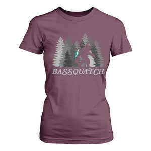 Funny Bigfoot Fishing T Shirt For Women Bassquatch Sasquatch In The Forest Yeti TS10 Maroon Print Your Wear
