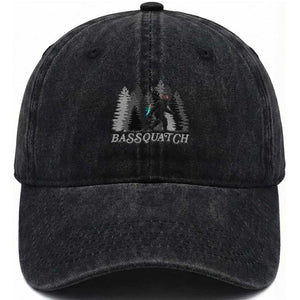Funny Bigfoot Fishing Washed Cotton Baseball Cap Bassquatch Sasquatch In The Forest Yeti