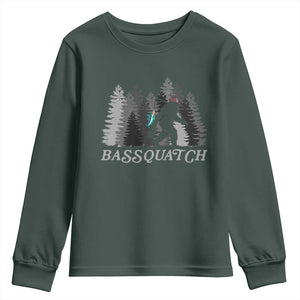 Funny Bigfoot Fishing Youth Sweatshirt Bassquatch Sasquatch In The Forest Yeti TS10 Dark Forest Green Print Your Wear