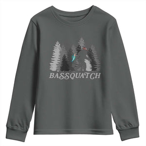 Funny Bigfoot Fishing Youth Sweatshirt Bassquatch Sasquatch In The Forest Yeti TS10 Dark Heather Print Your Wear