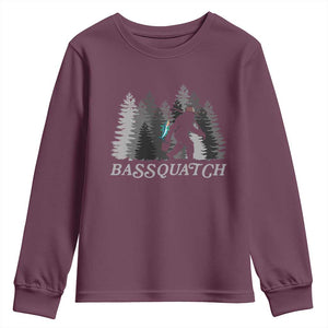 Funny Bigfoot Fishing Youth Sweatshirt Bassquatch Sasquatch In The Forest Yeti TS10 Maroon Print Your Wear