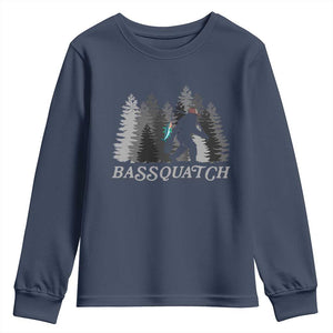 Funny Bigfoot Fishing Youth Sweatshirt Bassquatch Sasquatch In The Forest Yeti TS10 Navy Print Your Wear