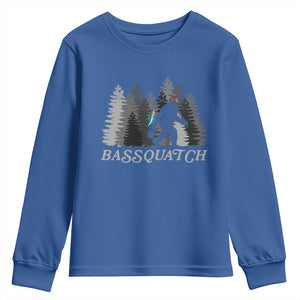 Funny Bigfoot Fishing Youth Sweatshirt Bassquatch Sasquatch In The Forest Yeti TS10 Royal Blue Print Your Wear