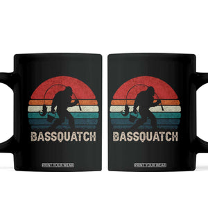 Retro Bigfoot Fishing Coffee Mug Funny Retro Sasquatch Bassquatch Fisherman TS10 Black Print Your Wear