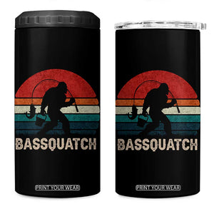 Retro Bigfoot Fishing 4 in 1 Can Cooler Tumbler Funny Retro Sasquatch Bassquatch Fisherman TS10 One Size: 16 oz Black Print Your Wear