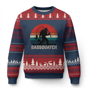 Retro Bigfoot Fishing Ugly Christmas Sweater Funny Retro Sasquatch Bassquatch Fisherman TS10 Navy Red Print Your Wear
