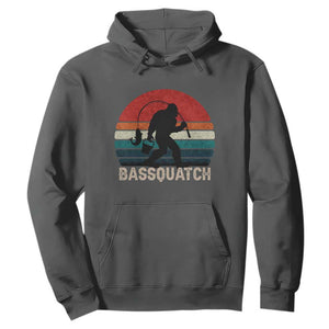 Retro Bigfoot Fishing Hoodie Funny Retro Sasquatch Bassquatch Fisherman TS10 Dark Heather Print Your Wear