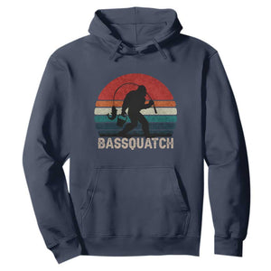 Retro Bigfoot Fishing Hoodie Funny Retro Sasquatch Bassquatch Fisherman TS10 Navy Print Your Wear