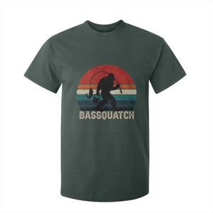 Retro Bigfoot Fishing T Shirt For Kid Funny Retro Sasquatch Bassquatch Fisherman TS10 Dark Forest Green Print Your Wear