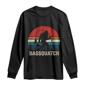 Retro Bigfoot Fishing Long Sleeve Shirt Funny Retro Sasquatch Bassquatch Fisherman TS10 Black Print Your Wear