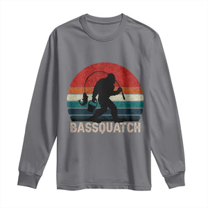 Retro Bigfoot Fishing Long Sleeve Shirt Funny Retro Sasquatch Bassquatch Fisherman TS10 Charcoal Print Your Wear