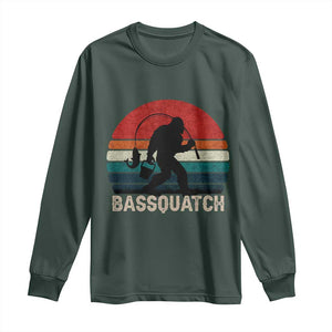 Retro Bigfoot Fishing Long Sleeve Shirt Funny Retro Sasquatch Bassquatch Fisherman TS10 Dark Forest Green Print Your Wear