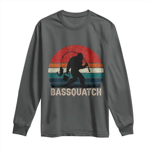 Retro Bigfoot Fishing Long Sleeve Shirt Funny Retro Sasquatch Bassquatch Fisherman TS10 Dark Heather Print Your Wear