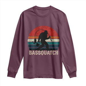 Retro Bigfoot Fishing Long Sleeve Shirt Funny Retro Sasquatch Bassquatch Fisherman TS10 Maroon Print Your Wear