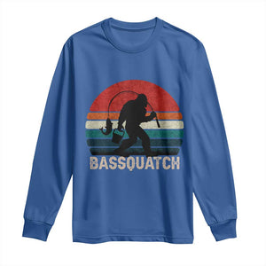 Retro Bigfoot Fishing Long Sleeve Shirt Funny Retro Sasquatch Bassquatch Fisherman TS10 Royal Blue Print Your Wear