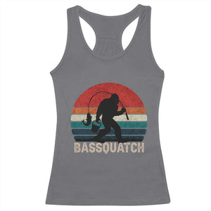 Retro Bigfoot Fishing Racerback Tank Top Funny Retro Sasquatch Bassquatch Fisherman TS10 Charcoal Print Your Wear