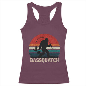 Retro Bigfoot Fishing Racerback Tank Top Funny Retro Sasquatch Bassquatch Fisherman TS10 Maroon Print Your Wear