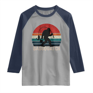 Retro Bigfoot Fishing Raglan Shirt Funny Retro Sasquatch Bassquatch Fisherman TS10 Sport Gray Navy Print Your Wear