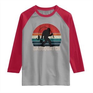 Retro Bigfoot Fishing Raglan Shirt Funny Retro Sasquatch Bassquatch Fisherman TS10 Sport Gray Red Print Your Wear