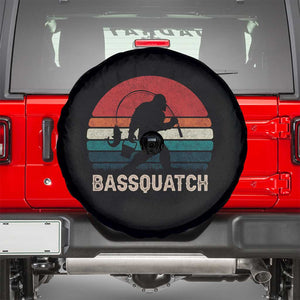 Retro Bigfoot Fishing Spare Tire Cover Funny Retro Sasquatch Bassquatch Fisherman TS10 Black Print Your Wear