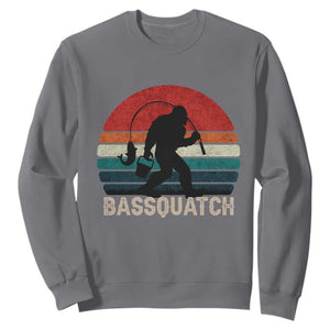 Retro Bigfoot Fishing Sweatshirt Funny Retro Sasquatch Bassquatch Fisherman TS10 Charcoal Print Your Wear