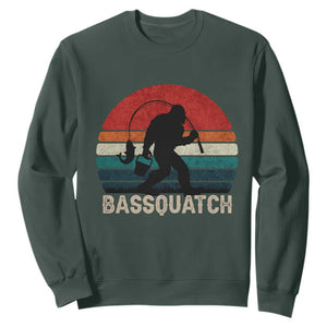 Retro Bigfoot Fishing Sweatshirt Funny Retro Sasquatch Bassquatch Fisherman TS10 Dark Forest Green Print Your Wear
