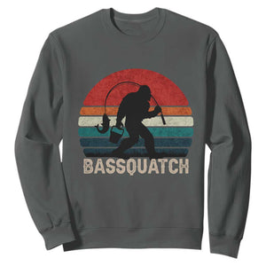 Retro Bigfoot Fishing Sweatshirt Funny Retro Sasquatch Bassquatch Fisherman TS10 Dark Heather Print Your Wear