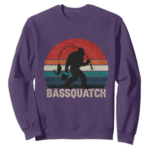 Retro Bigfoot Fishing Sweatshirt Funny Retro Sasquatch Bassquatch Fisherman TS10 Purple Print Your Wear