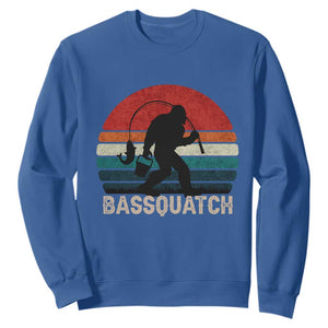 Retro Bigfoot Fishing Sweatshirt Funny Retro Sasquatch Bassquatch Fisherman TS10 Royal Blue Print Your Wear