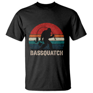 Retro Bigfoot Fishing T Shirt Funny Retro Sasquatch Bassquatch Fisherman TS10 Black Print Your Wear