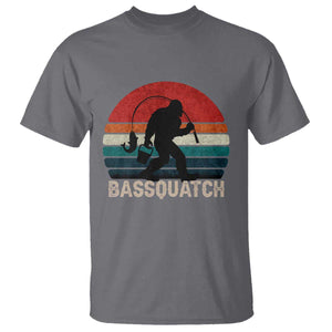 Retro Bigfoot Fishing T Shirt Funny Retro Sasquatch Bassquatch Fisherman TS10 Charcoal Print Your Wear