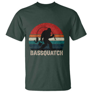 Retro Bigfoot Fishing T Shirt Funny Retro Sasquatch Bassquatch Fisherman TS10 Dark Forest Green Print Your Wear