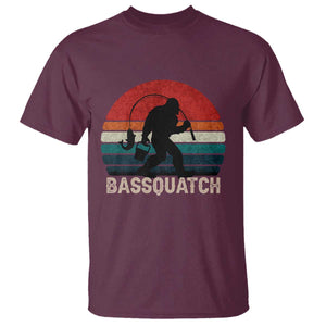 Retro Bigfoot Fishing T Shirt Funny Retro Sasquatch Bassquatch Fisherman TS10 Maroon Print Your Wear