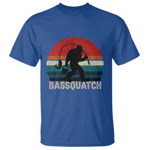 Retro Bigfoot Fishing T Shirt Funny Retro Sasquatch Bassquatch Fisherman TS10 Royal Blue Print Your Wear