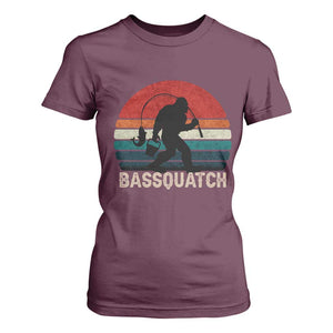 Retro Bigfoot Fishing T Shirt For Women Funny Retro Sasquatch Bassquatch Fisherman TS10 Maroon Print Your Wear