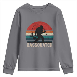 Retro Bigfoot Fishing Youth Sweatshirt Funny Retro Sasquatch Bassquatch Fisherman TS10 Charcoal Print Your Wear